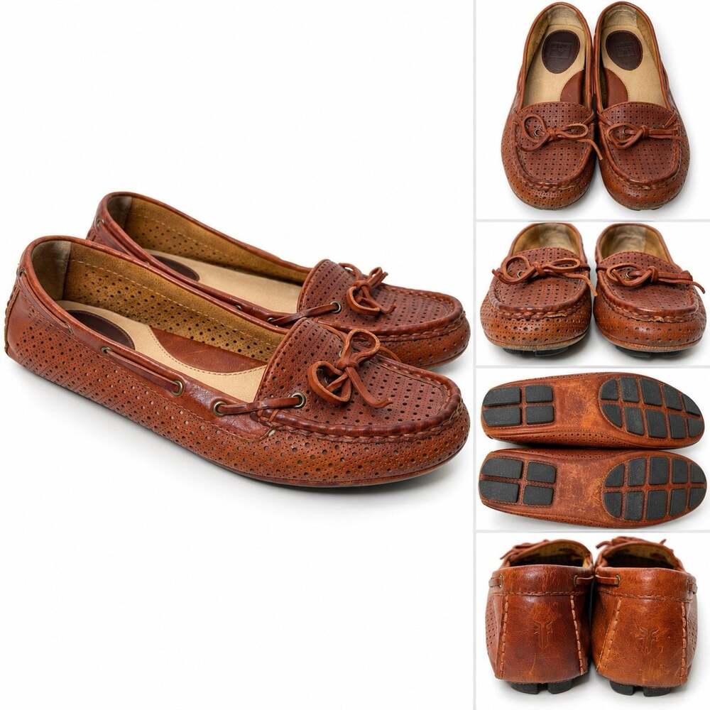 Frye Meagan Perf Driver Women’s 9 M Cognac Brown Leather Perforated Moccasins